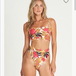 Billabong Tropic Nights Bandeau Bikini Top and High Waisted Bottoms Medium